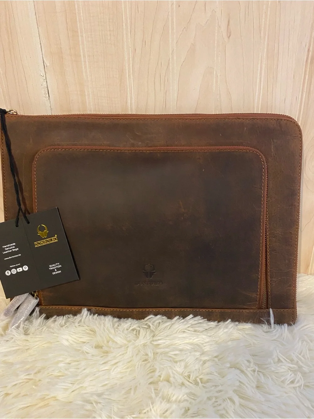 NEW Leather Travel Tech Organizer Folio - Brown